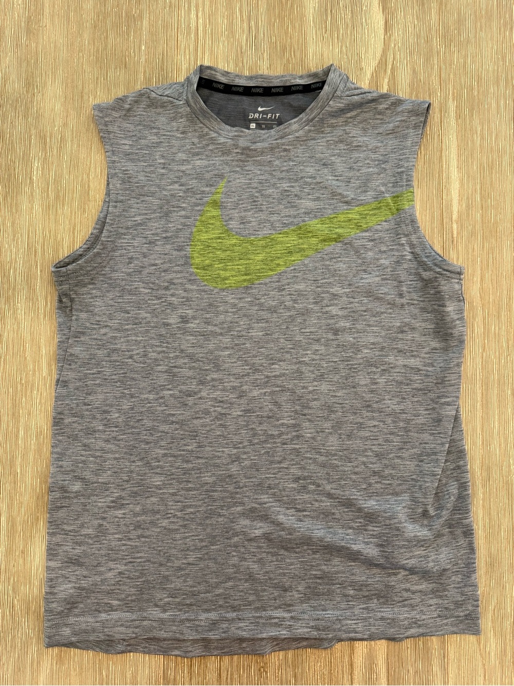 Nike Gray Drifit Sleeveless Tank Top Muscle Tee with Lime Swoosh size youth XL